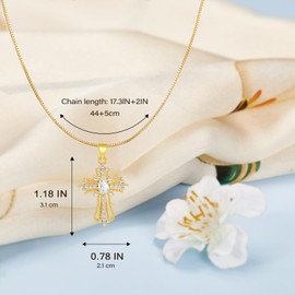 Darenli Cross Necklace for Women - 14K Gold Plated Cubic Zirconia Faith Pendant Dainty Minimalist Elegant Necklace Prayer Religious Jewelry Gift for Women Mom
