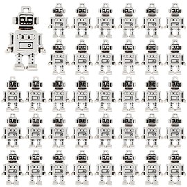 DICOSMETIC 100Pcs Robot Charms Bulk Antiqued Silver Robot Pendant Alloy Mechanic Charm 18x11.5mm Tibetan Style Funny Charms for Necklace Earring Bracelet Jewelry Making