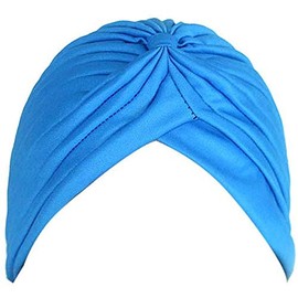 Unisex Turban Hat, Vintage Polyester Pleated Head Wrap Headband Cross Twist Arab Hair Wrap Chemo Turban Headwear Lake Blue