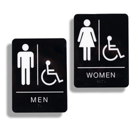 "Premium Acrylic ADA Restroom Signs - Braille Bathroom Signs with Double-Sided Tape & Full Adhesive Back (Install in Seconds!)" (Men's & Women's Handicap Set, 6×8)