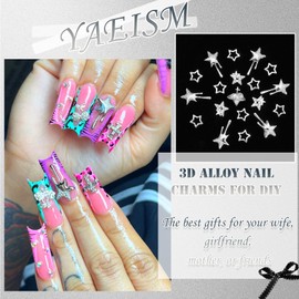 YAEISM Star Nail Charms 3D Crystal Planet Charms Alloy Silver Nail Charms Shiny Starlight Nail Gems with Glue Gel,Tweezer for Nail Art and DIY Crafts Decoration