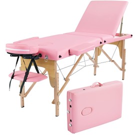 Portable Massage Table with Carry Bag, Adjustable Height Folding Massage Bed for Therapist, Spa Facial Bed with PU Leather