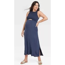 Isabel Maternity by Ingrid & Isabel New Isabel Maternity Womens Navy Blue Smocked Cut Out Maxi Maternity Dress Sz L