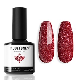 modelones Glitter Gel Nail Polish, 15 ML Glitter Sparkle Bright Red Nail Polish Shiny Holographic Gel Polish Soak OFF LED Nail Art Christmas Winter Gel Nail Manicure Salon DIY Nails Gift for Women