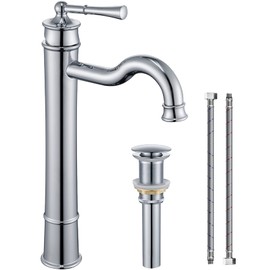 WINKEAR Vessel Sink Faucet Chrome Bathroom Tall Faucet Single Hole Deck-Mount Pop up Drain Assembly Without Overflow Water Supply Lines Included