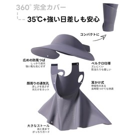 Karsaer G0194 Sun Visor UV Mask Set, Cooling UV Face Cover, UPF 50+, Sun Protection Mask, Neck Guard, Washable, Work / Outdoor / Sports, Sunburn Protection, Unisex, Summer, Black