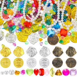 319 Piezas Tesoro Pirata Monedas Piratas Falsas Doradas Set de Gemas y Joyas Piratas de Plástico Tesoro de Decoración de Fiesta Pirata para Aventura Temática de Piratas Fiesta de Verano (Clásico)