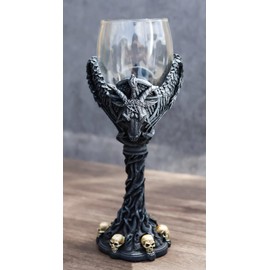 Ebros Gift Occultic Sabbatic Goat Baphomet Pentagram With Raven Wings And Skulls Wine Goblet Drink Beverage Chalice With Dendritic Twisted Vines Stem Figurine Goat of Mendes