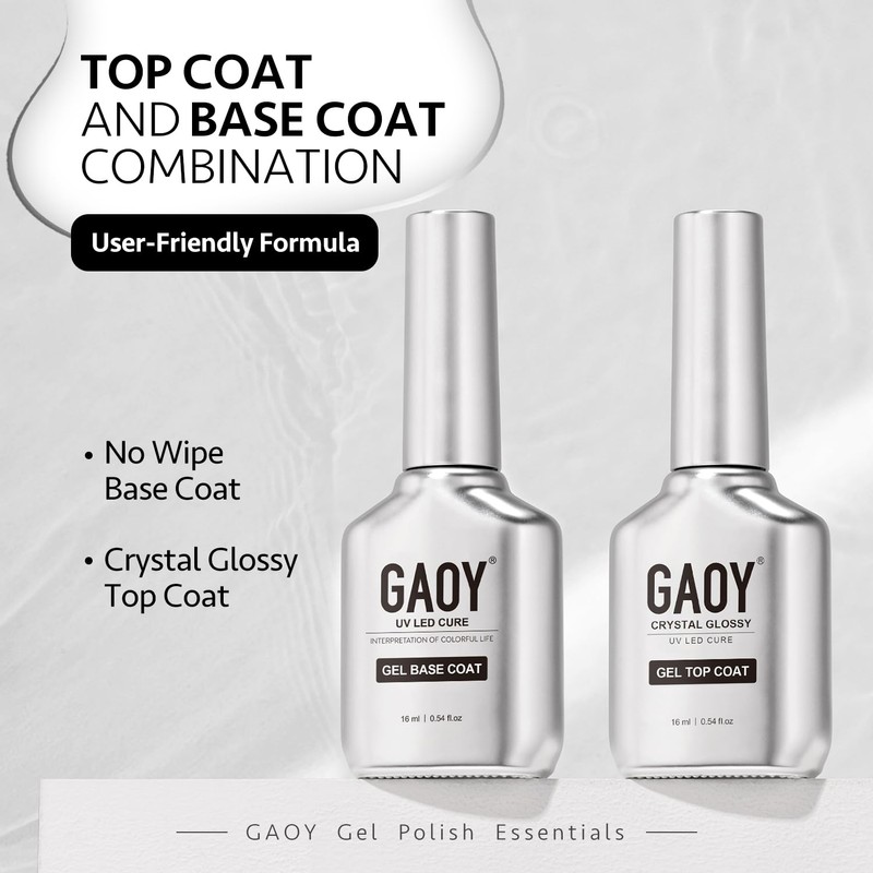 GAOY Crystal Glossy Gel Top and Base Coat Set, 16ml