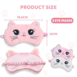 ZEPIQOR 2 Stück Schlafmaske für Kinder Weiche Augenbinde für Plüsch Schlafaugenabdeckung Süßer Tier Schlafaugenschutz für Mädchen Jungen Reisen Nickerchen Partyzubehör (Rosa Weißer Katzen Stil)
