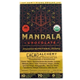 Mandala Superfood Sugar-Free Bean-to-Bar Chocolate (2.2 oz Bar) Organic, Paleo, Keto, Artisan, Healthy, Vegan, Made with Adaptogens (Cacao Alchemy, 6-pack)