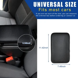 Ziciner - Cojín de cuero para consola central de auto, funda impermeable de PU para asiento de auto, protector de reposabrazos, accesorios interiores universales para vehículos, SUV (fibra de carbono)