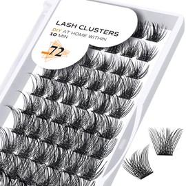 Lash Clusters B02 D Curl 12mm DIY Eyelash Extensions 72 Clusters Lashes B&Qaugen Mega Volume Individual Lashes Eyelash Clusters Extensions Wispy Individual Lashes Cluster DIY at Home (NM-D-12mm)