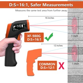 SURLABA Infrared Thermometer Gun, DS=16:1 Laser Heat Temperature Gun for Cooking, Pizza Oven, HVAC Engine, Laser Temperature Gun with Adjustable Emissivity & Max-Min Measure, Measure -58°F to 1292°F