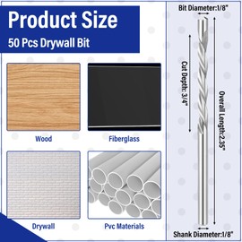 Tondiamo 50 Pcs Drywall Bits 1/8 Inch Cutting Bits M2 Speed Steel Spiral Drywall Router Saw Cutout Drill Tip Guide Point Cutting Outlets Drill Tools for Use with Spiral Saw