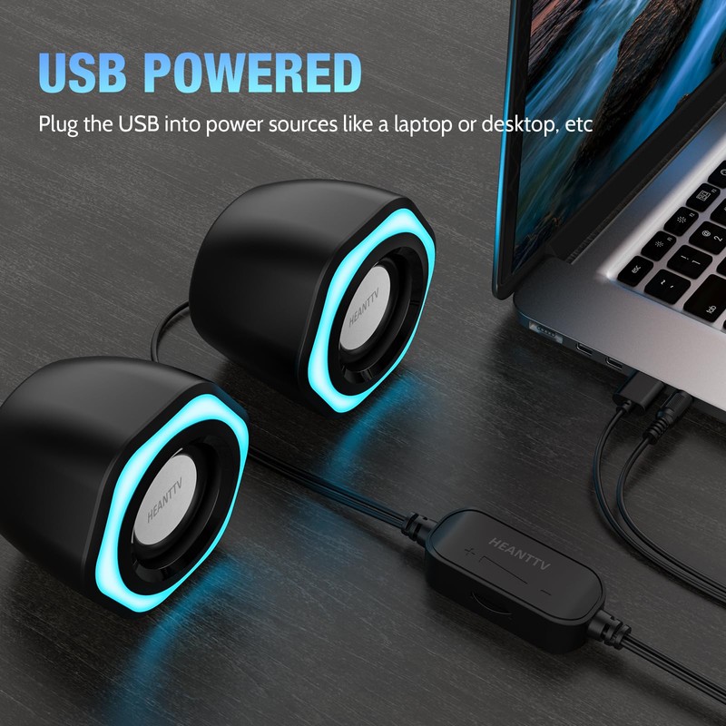 HEANTTV Computer Speaker, Mini Speaker with Stereo USB Powered 3.5