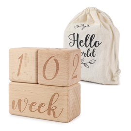DBREAKS Baby Milestone Wooden Building Blocks Pregnancy Milestone Building Blocks, Baby Growth, Baby Photography Accessories, Newborn and Pregnancy Gifts, Smooth Surface (Model Fabric Bag)