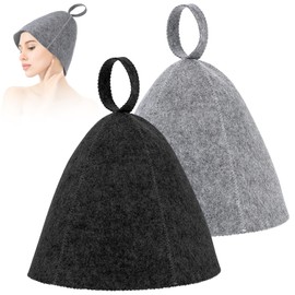 Pack of 2 Sauna Hat Felt, Wool Sauna Hat, Soft Sauna Cap, Sauna Hat Felt Hat, Absorbent, Sauna Accessories for Men and Women, Head Protection, Universal Size (Grey, Black)