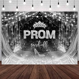 AIBIIN 7x5ft Prom 2024 Backdrop Silver and Black Prom Send Off Photography Background Silver Glitter Champagne Congrats Graduation Prom 2024 Party Decorations Banner Photo Studio Props