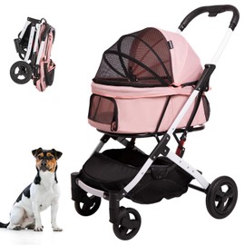 Betsocci Pet Stroller for middle dogs cats with pets storage basket cat stroller travel carrier strolling cart with safety belt