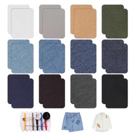 24 Pieces Iron on Patches, 1 Sewing Kit, Iron on Patches for Clothes, Square Iron on Patches for Clothes, Repair Kit for Clothes