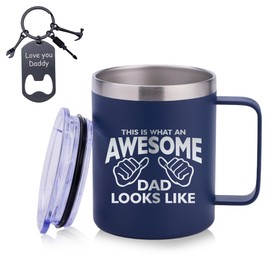 Dad Gift Mug, Best Dad Gifts from Daughter Son, Gift Ideas for Father Day Gifts 12oz Stainless Steel Tumbler with Lid and Bottle Opener Keychain Drinking Cup Mug, Blue
