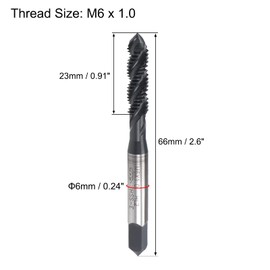 sourcing map M6 x 1.0 Spiral Flute Thread Tap, Metric Machine Threading Tap HSS Nitriding Coated, Round Shank with Square End, H2 Tolerance, 2pcs