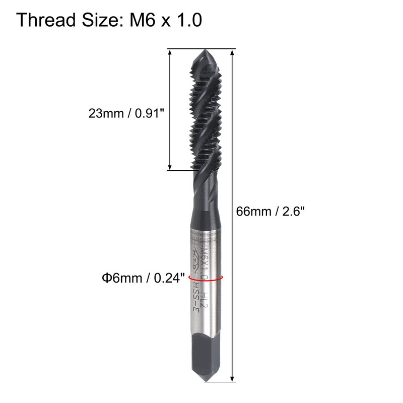 sourcing map M6 x 1.0 Spiral Flute Thread Tap, Metric