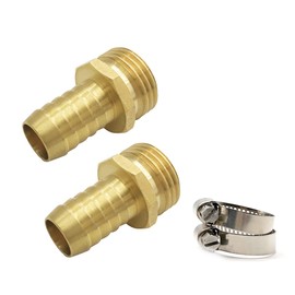 wowoda 2Pcs Male Brass Garden Hose Thread Garden Water Hose Repair Fitting Connector with Stainless Clamp, 5/8" Barb