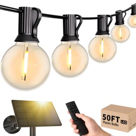 Svater Solar Outdoor String Lights 50 FT, G40 Patio Lights Shatterproof Dimmable Vintage Edison Bulbs, Solar Powered Weatherproof Light for Patio, Backyard, Garden, Bistro, Warm White