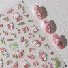5D Embossed Spring Nail Art Stickers Pink Bunny Flowers Nail