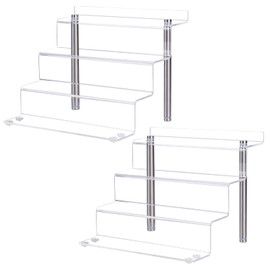 ECOSEAO Acrylic Riser Display Shelf, 4 Tier Display Riser for POP Figures, Tiered Display Small Stand Risers for Display, Contertop Desktop Acrylic Display for Decoration and Organizer (2 Pack)