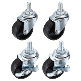 PATIKIL 1.5 Inch Stem Casters Wheels, Wire Shelf Caster M8 Threaded Swivel Wheels for Furniture Wire Shelving Rolling Cart Replacement, Black (2 with Brake, 2 without Brake)