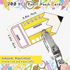 Eersida 300 Pack Punch Cards Pencil Shaped Reward Punch Cards for Classroom Behavior Incentive Loyalty Reward Supply Funny Teachers School Award Supplies for Small Business, 3.5'' x 1.6''