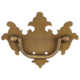 Chippendale Medium Antiqued Brass Drawer Bail Pull | Centers: 2-1/2" | Handle for Antique Cabinet Door, Dresser Drawer, Desk | Reproduction Furniture Hardware | UA-675-AB