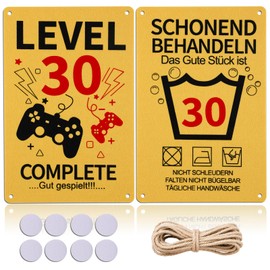 XIAONIU Pack of 2 Felt Sign 30 Sign Birthday, Level 30 Complete, Treat Gently, 30th Birthday Decoration, 30th Birthday Decoration for Gamers, Birthday Gift for Teenagers Men Gamers 20 x 30 cm