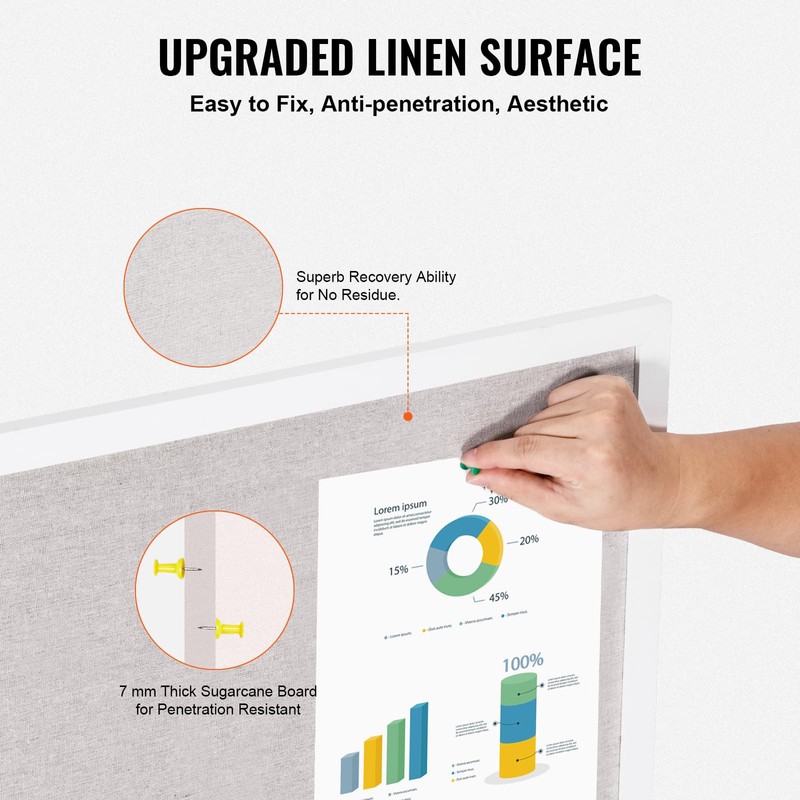 VEVOR 36"x24" White Cork Board with Linen Surface – Stylish