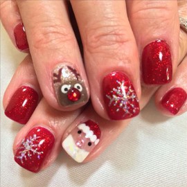Christmas Nails Cute Press on Nails Short Square Fake Nails Red Christmas Press on Cute Reindeer with Glitter Rhinestones Winter Snowflake Glue on Nails Santa Claus White French Tip False Nails 24Pcs