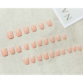 Foccna Nude Press on Nails Square Fake Nails Acrylic Glossy Short False Nail Tips Artificial Finger Manicure for Women and Girls 24pcs