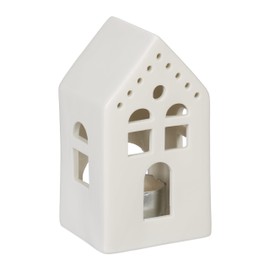 Relaxdays Ceramic Tea Light House, Light House for 1 Tea Light, H x W x D: 12 x 6.5 x 6 cm, Tea Light Holder House, White