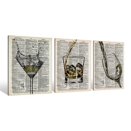 bar cart decor wall art set, bar Canvas Wall Art Prints Artwork Signs Framed for Bar Club Lounge bar signs for home bar,11X14 inch Set Of 3