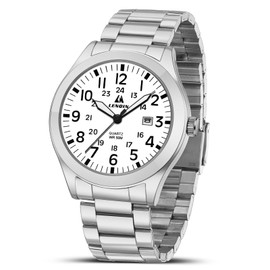 Mens Watches Military Watch Field Watch Analog Quartz Watches for Men Waterproof Wrist Watches with Date Nylon Band Army Tactical Sports Watch (Silver Silver White)