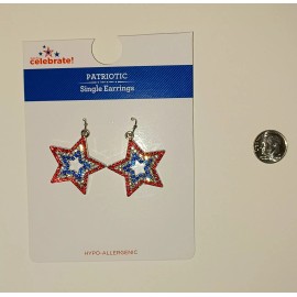 Unbranded 4th of July Patriotic Red White and Blue Star Earrings Pierced Dangling
