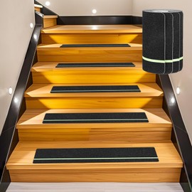 M METERXITY 10-Pack Anti Slip Traction Tape 30" x 6" Best Grip Tape Grit with 6mm/0.24" Glow in Dark Stripe High Traction Friction Abrasive Adhesive for Indoor/Outdoor Stairs[Black+Green]