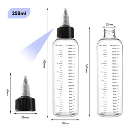 Puedno Pack of 5 Squeeze Bottles 250 ml, Plastic Squeeze Bottle with Scale, Transparent Dosing Bottle with Tip Cap for Liquid Spices Sauce Oil