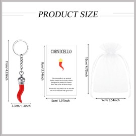 10 Set Italian Red Horn Keychain Gift Chili Pepper Charm Italy Collection Horn with Silver Chain Protection Amulet Cards Gift Bag for Rear View Mirror Italian Car Accessories