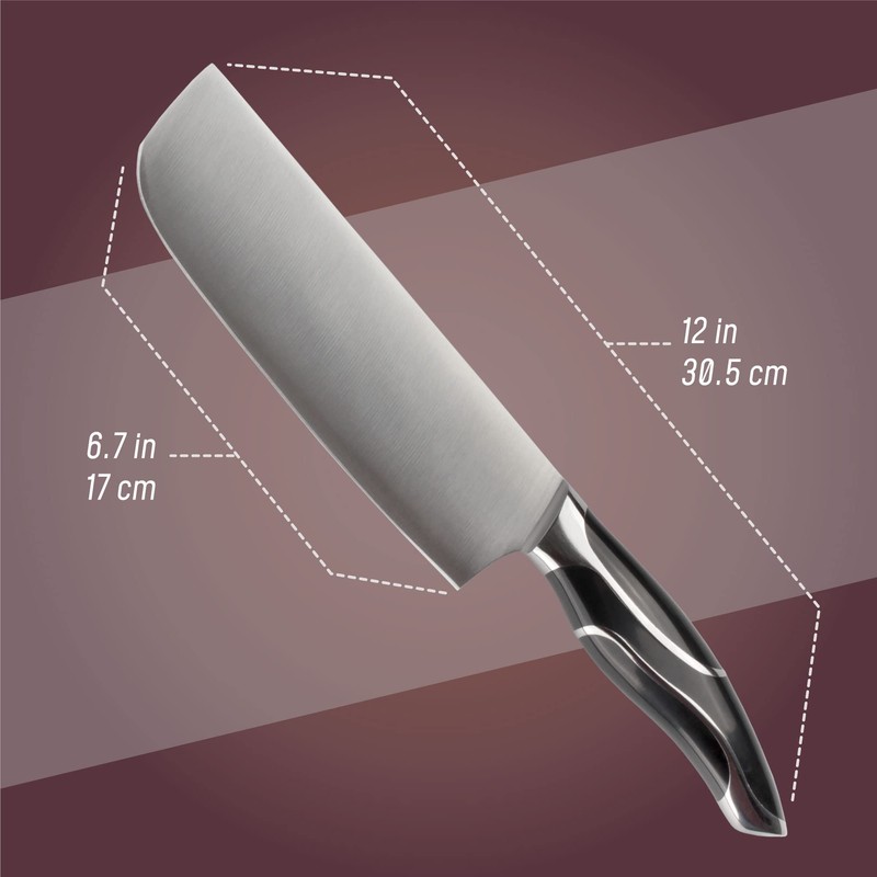 BambooMN Japanese Style Nakiri - Smooth Blade Black Handle -