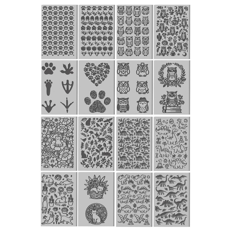CONCHLERY 16 Sheets Clay Texture Mat Animal Series Cats Owls