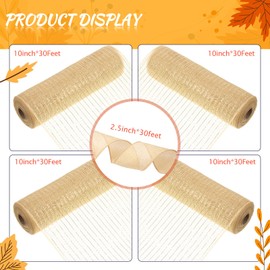 Chunyin 5 Rolls Natural Burlap Mesh Ribbon for Wreaths 10 Inch x 30 Feet Each Roll Poly Burlap Mesh Ribbon for Craft DIY Handmade Swags Bows Holiday Party DIY Handmade Artist Home Decor Packaging
