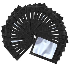 100 Pieces Black Foil Bags, Resealable Food Storage Bags with Clear Pouch with Clear Window for Food Storage Candy Snack Jewelry Lash Lip Gloss, Holographic Bags Foil Pouch Bag (12x20cm/4.7x7.9Inch)